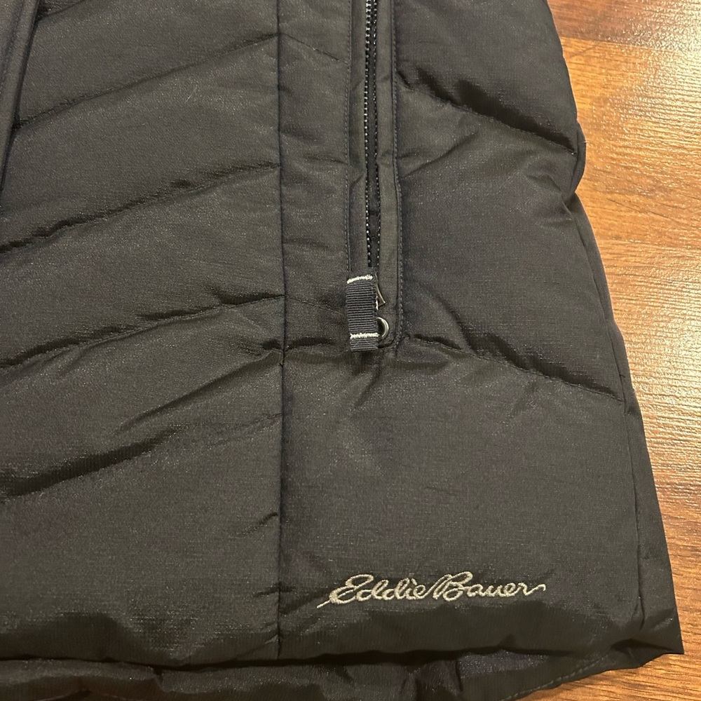 Eddie Bauer Goose Down Women’s Parka Vest Black Fur Lined Size Small P Ladies - Picture 2 of 7